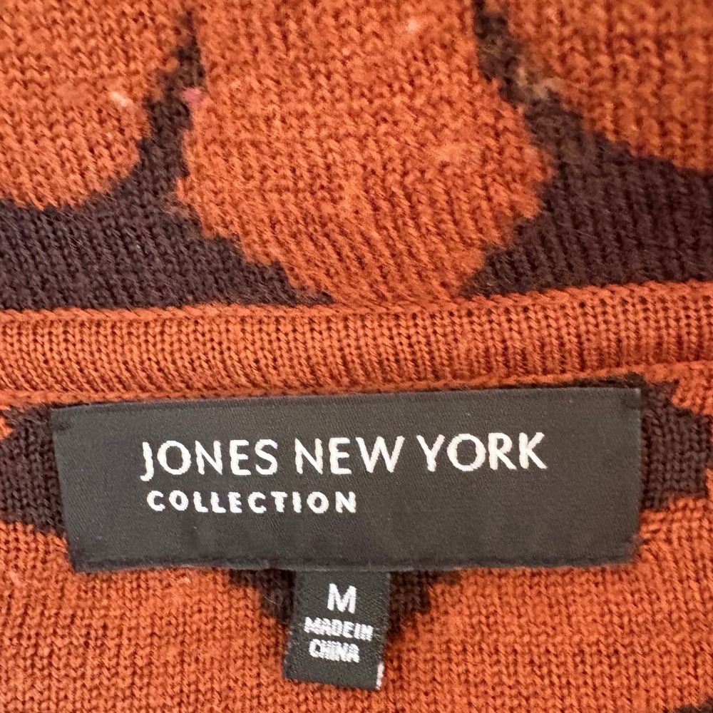 Jones New York Collection 100% Merino Wool Damask Cardigan Sweater Rust Brown M - Picture 6 of 9